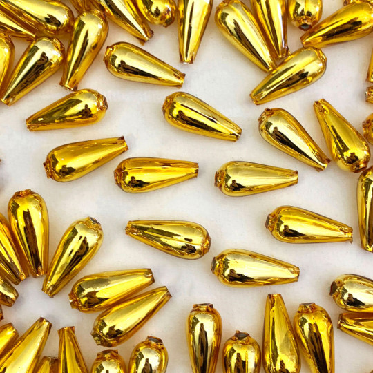 6 Gold Drop Blown Glass Beads 1" ~ Czech Republic