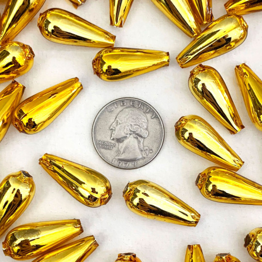 6 Gold Drop Blown Glass Beads 1" ~ Czech Republic