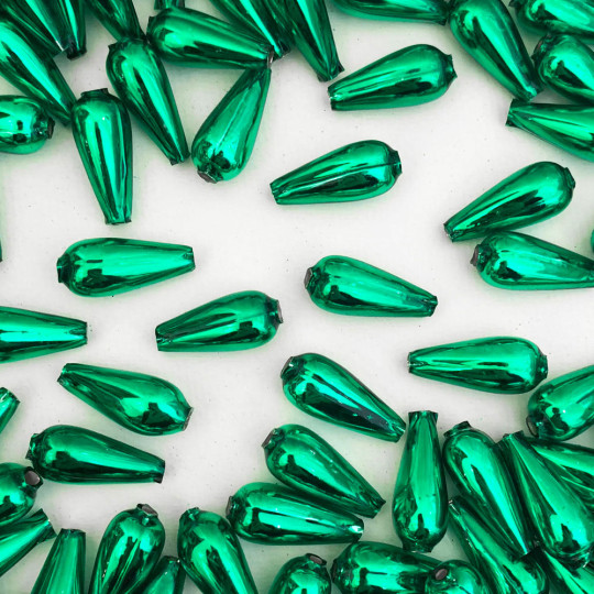 6 Green Drop Blown Glass Beads 1" ~ Czech Republic