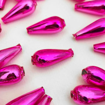 6 Hot Pink Drop Blown Glass Beads 1" ~ Czech Republic