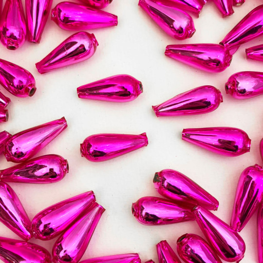 6 Hot Pink Drop Blown Glass Beads 1" ~ Czech Republic