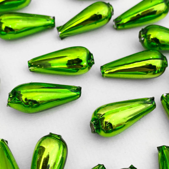6 Lime Green Drop Blown Glass Beads 1" ~ Czech Republic
