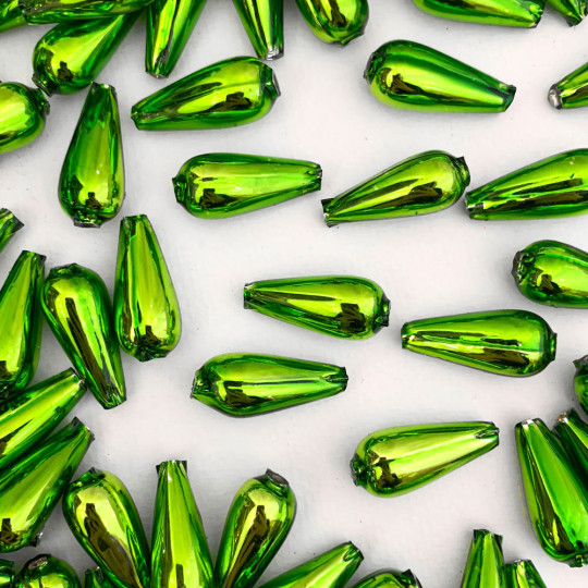 6 Lime Green Drop Blown Glass Beads 1" ~ Czech Republic
