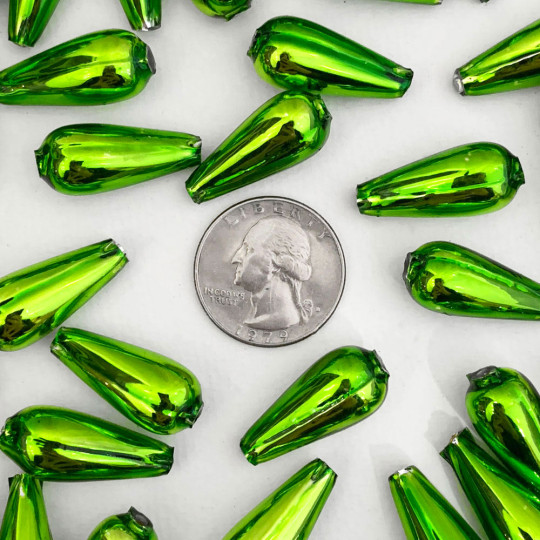 6 Lime Green Drop Blown Glass Beads 1" ~ Czech Republic