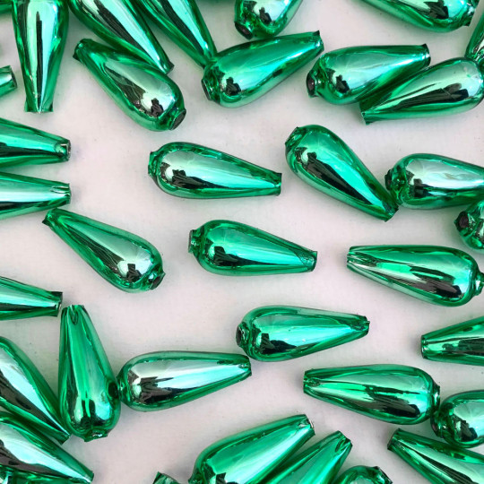 6 Light Green Drop Blown Glass Beads 1" ~ Czech Republic