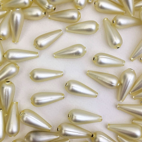 6 Matte Palest Yellow Drop Blown Glass Beads 1" ~ Czech Republic