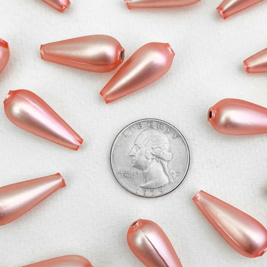 6 Matte Light Pink Drop Blown Glass Beads 1" ~ Czech Republic