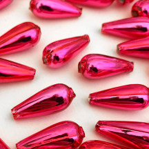 6 Medium Pink Drop Blown Glass Beads 1" ~ Czech Republic
