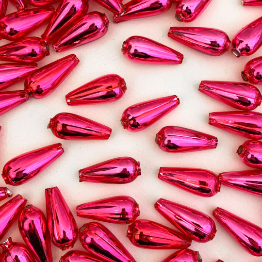 6 Medium Pink Drop Blown Glass Beads 1" ~ Czech Republic