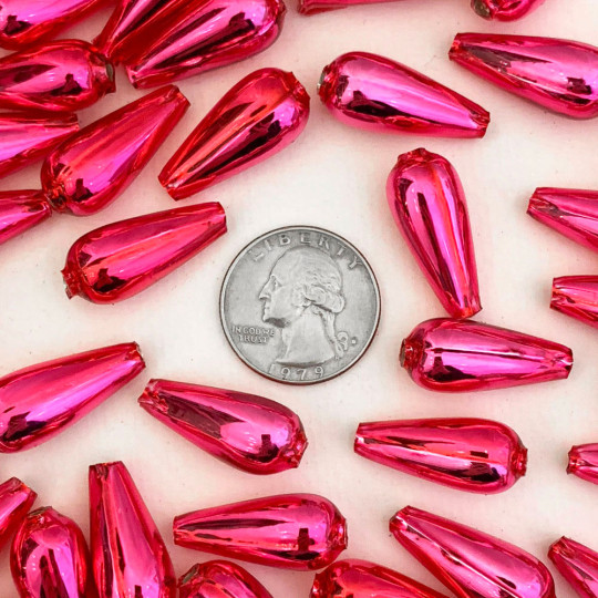 6 Medium Pink Drop Blown Glass Beads 1" ~ Czech Republic