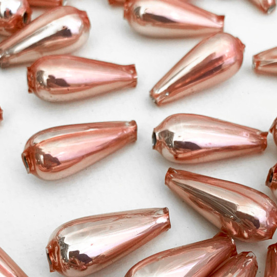 6 Pearl Rose Pink Drop Blown Glass Beads 1" ~ Czech Republic