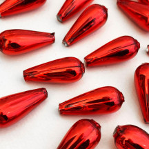 6 Red Drop Blown Glass Beads 1" ~ Czech Republic