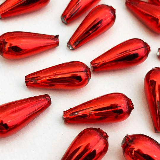 6 Red Drop Blown Glass Beads 1" ~ Czech Republic