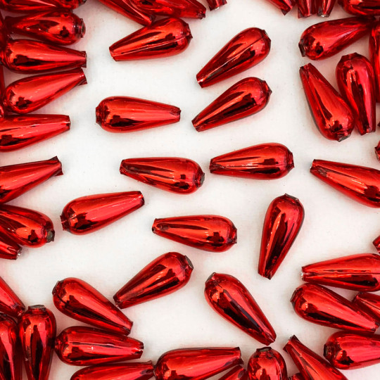 6 Red Drop Blown Glass Beads 1" ~ Czech Republic