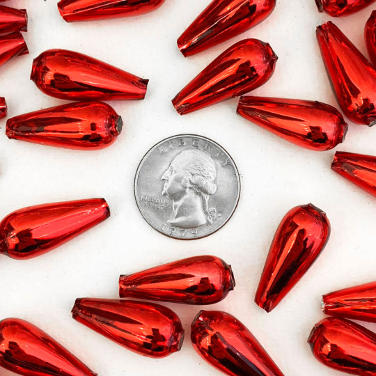 6 Red Drop Blown Glass Beads 1" ~ Czech Republic