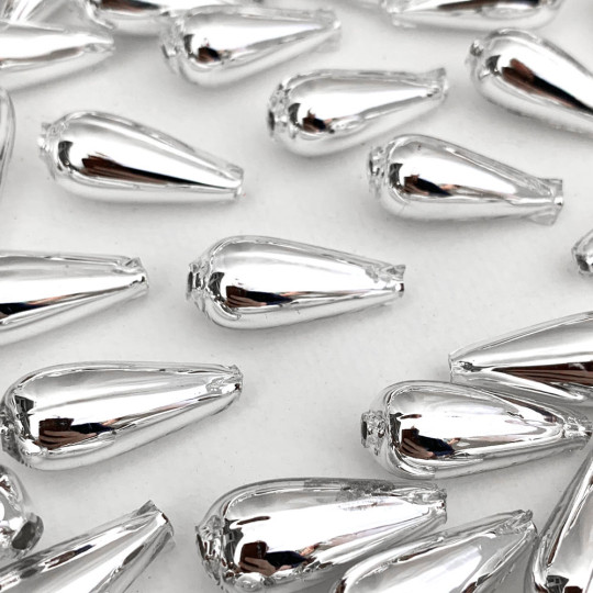 6 Silver Drop Blown Glass Beads 1" ~ Czech Republic