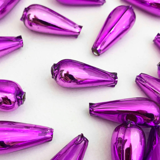 6 Violet Purple Drop Blown Glass Beads 1" ~ Czech Republic