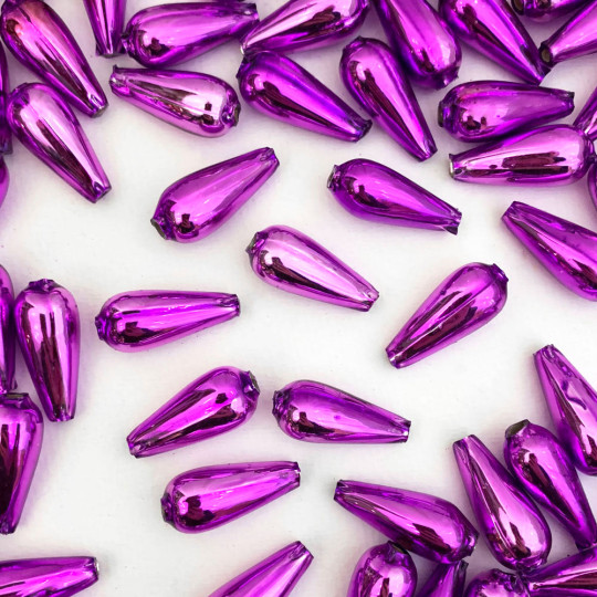 6 Violet Purple Drop Blown Glass Beads 1" ~ Czech Republic