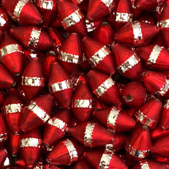 6 Classic Barrel Glass Garland Beads ~ Matte Dark Red + Silver Stripe~ 1"