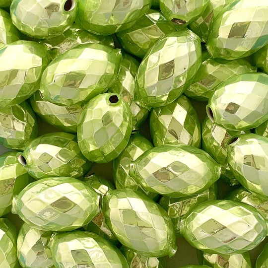 2 Pearl Green XL Faceted Glass Garland Beads 1-3/8" ~ Czech Republic