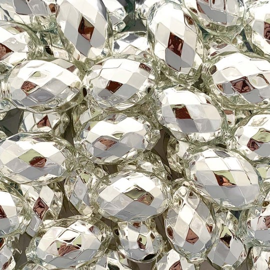 2 Silver XL Faceted Glass Garland Beads 1-3/8" ~ Czech Republic