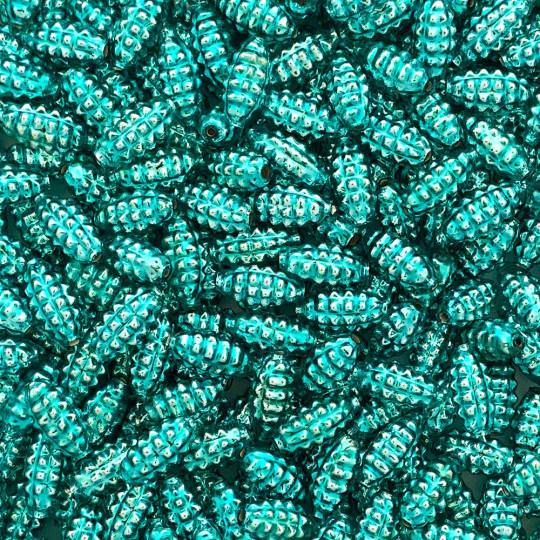 10 Aqua Bumpy Olive Glass Beads 14mm ~ Czech Republic
