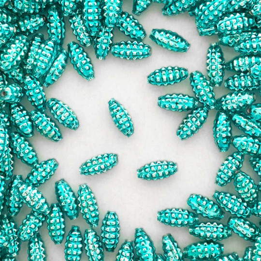 10 Aqua Bumpy Olive Glass Beads 14mm ~ Czech Republic