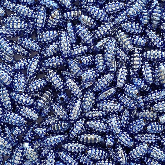 10 Light Blue Bumpy Olive Glass Beads 14mm ~ Czech Republic