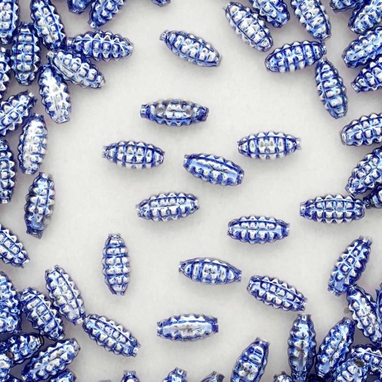 10 Light Blue Bumpy Olive Glass Beads 14mm ~ Czech Republic