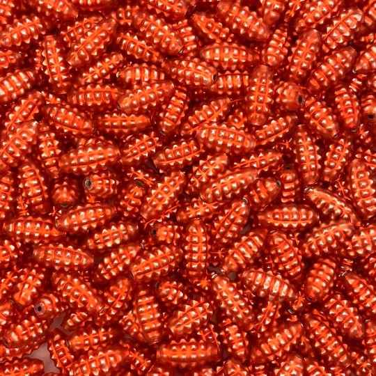 10 Matte Pumpkin Orange Bumpy Olive Glass Beads 14mm ~ Czech Republic