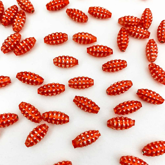 10 Matte Pumpkin Orange Bumpy Olive Glass Beads 14mm ~ Czech Republic