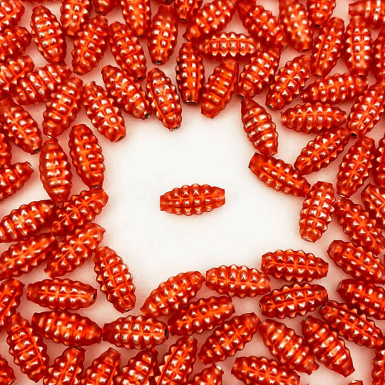 10 Matte Pumpkin Orange Bumpy Olive Glass Beads 14mm ~ Czech Republic