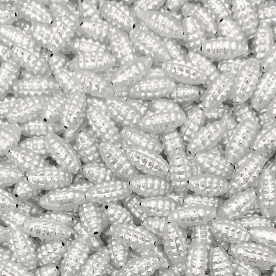 10 Matte White Bumpy Olive Glass Beads 14mm ~ Czech Republic