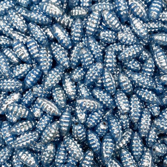 10 Pearl Light Blue Bumpy Olive Glass Beads 14mm ~ Czech Republic