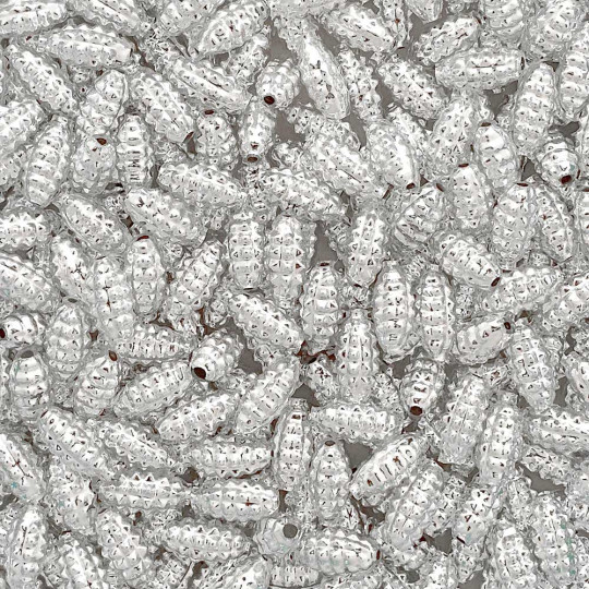 10 Silver Bumpy Olive Glass Beads 14mm ~ Czech Republic