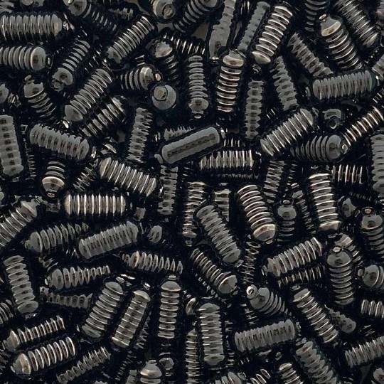 10 Black Ribbed Cylinder Glass Beads 16mm ~ Czech Republic