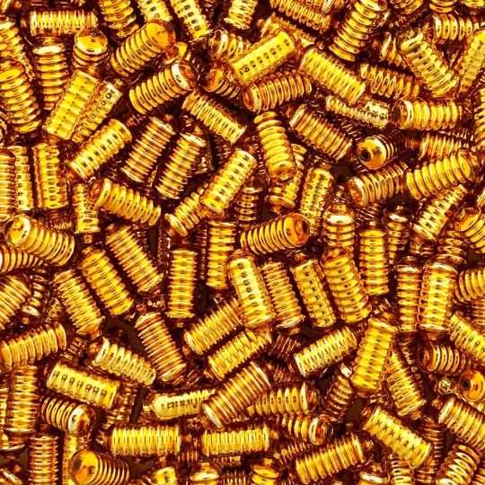 10 Gold Ribbed Cylinder Glass Beads 16mm ~ Czech Republic