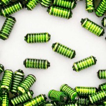 10 Light Green Ribbed Cylinder Glass Beads 16mm ~ Czech Republic