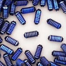 10 Blue Ribbed Cylinder Glass Beads 16mm ~ Czech Republic