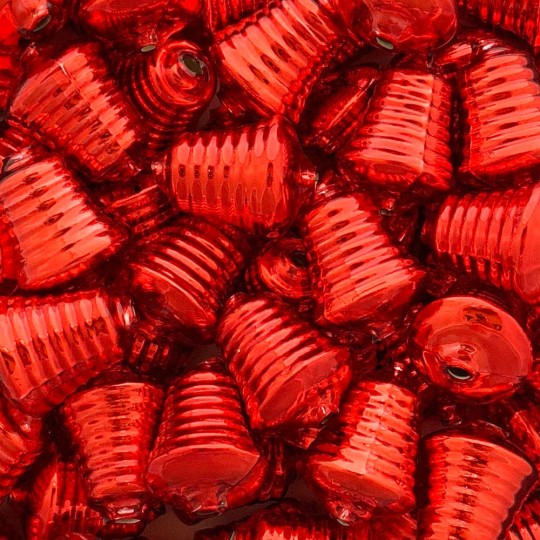 2 Red Extra Large Blown Glass Bell Beads 1-1/4"