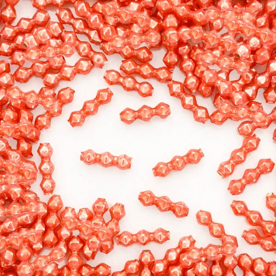 10 Pearl Coral Blown Glass Faceted 3 Bump Tube Beads 6 mm ~ Czech Republic