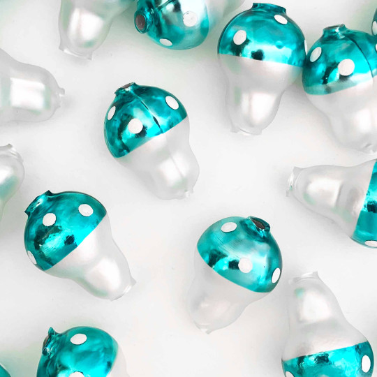 3 Blown Glass Aqua Mushroom Beads 1-1/8" ~ Czech Republic