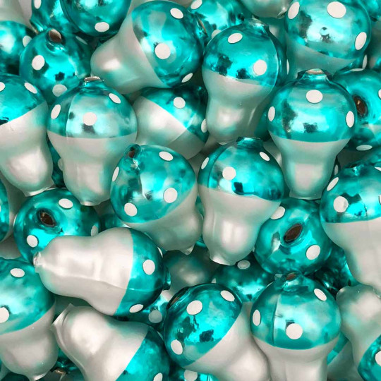 3 Blown Glass Aqua Mushroom Beads 1-1/8" ~ Czech Republic