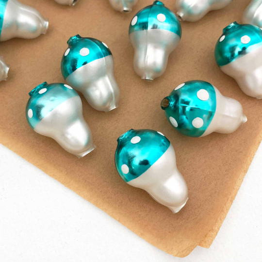 3 Blown Glass Aqua Mushroom Beads 1-1/8" ~ Czech Republic