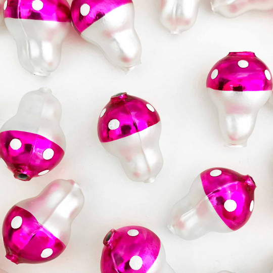 3 Blown Glass Hot Pink Mushroom Beads 1-1/8" ~ Czech Republic
