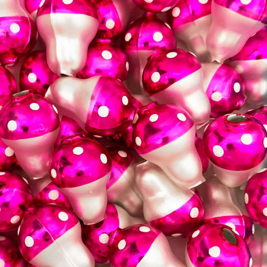 3 Blown Glass Hot Pink Mushroom Beads 1-1/8" ~ Czech Republic