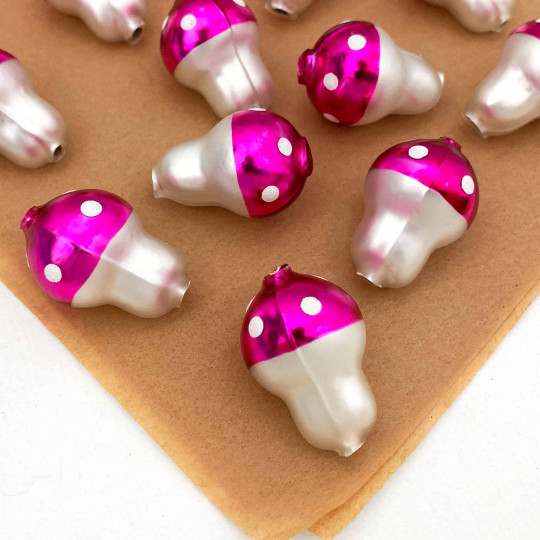 3 Blown Glass Hot Pink Mushroom Beads 1-1/8" ~ Czech Republic