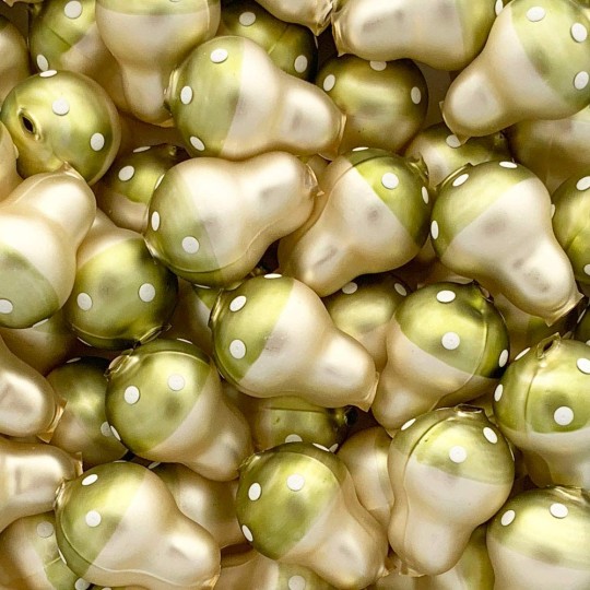 3 Blown Glass Matte Green Mushroom Beads 1-1/8" ~ Czech Republic