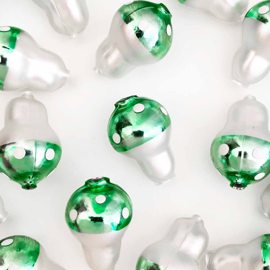 3 Blown Glass Light Green Mushroom Beads 1-1/8" ~ Czech Republic