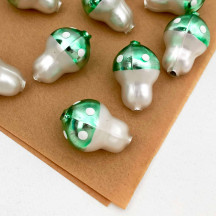 3 Blown Glass Light Green Mushroom Beads 1-1/8" ~ Czech Republic